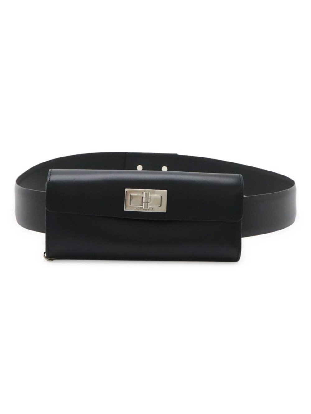 Chanel 2.55 Belt Bag 2-Way Clutch Leather Black Silver Chain Out of Stock 85